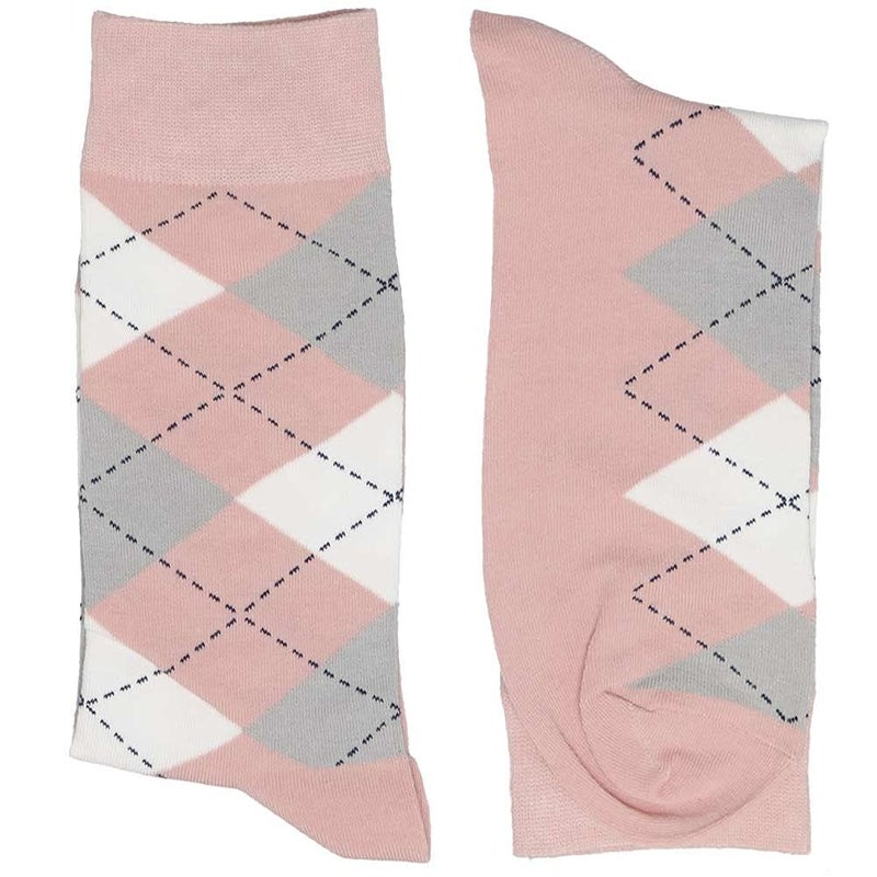 tiemart Men's Socks, One Pair (Blush Pink and Gray Argyle) - Image 2
